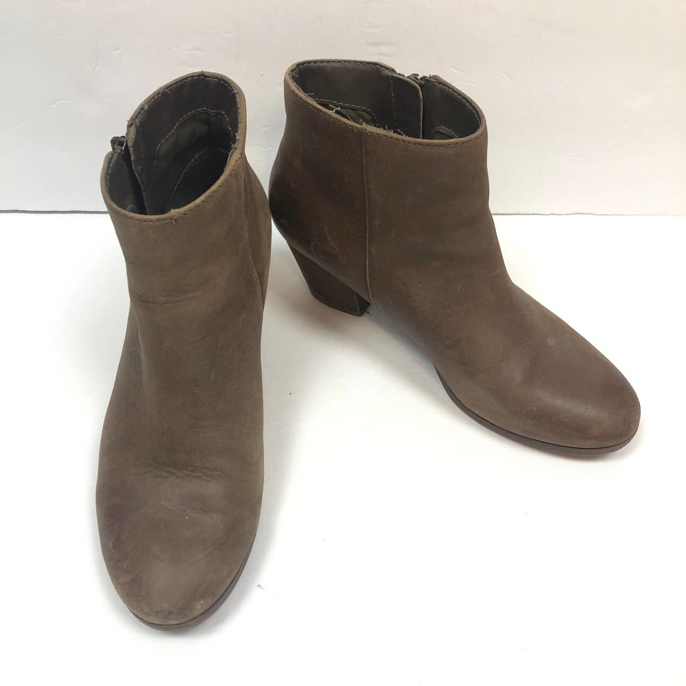 Crown‎ Vintage Womens Leather Ankle Boot Stacked Wood Heel Tan Brown Size 7.5